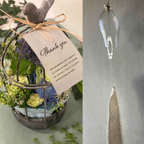 画像1: 【母の日限定商品】鳥カゴアレンジメントとウィンドチャイムセット (1)